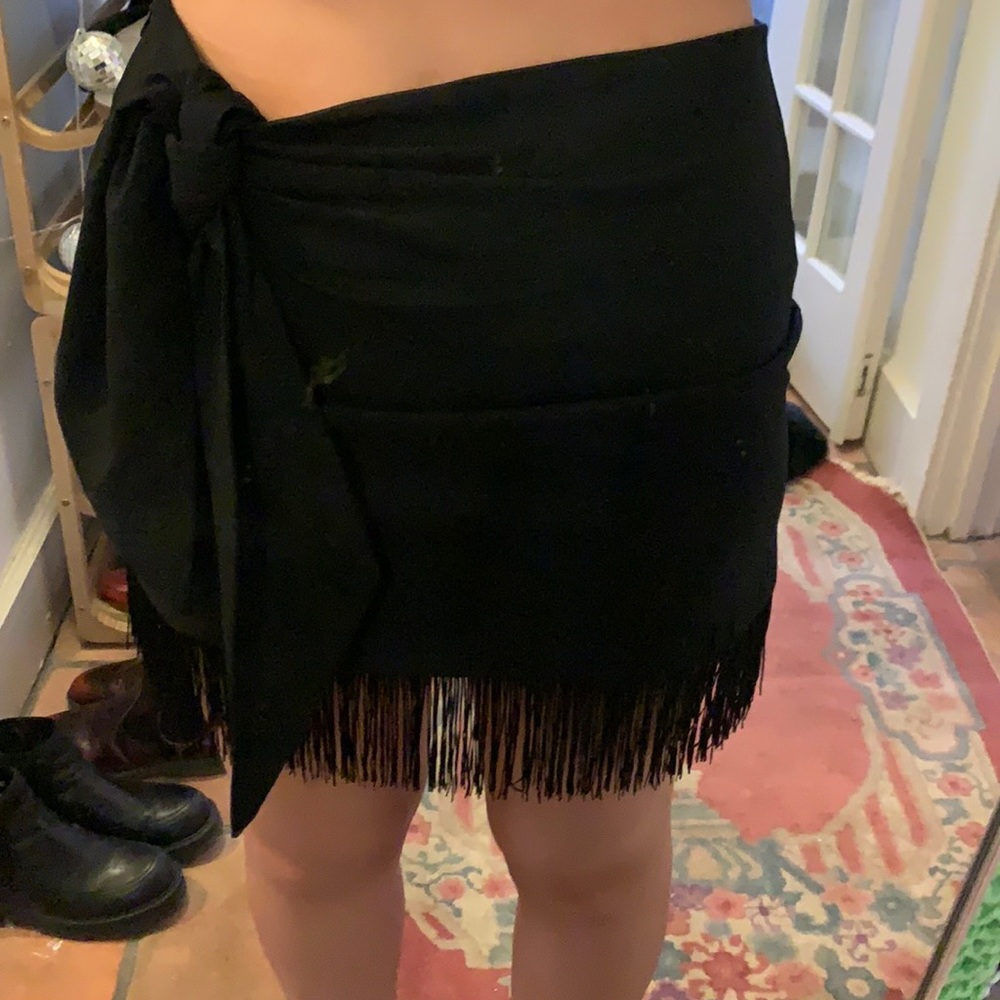Zara Black Fringe Mini Skirt - Picture 2 of 7